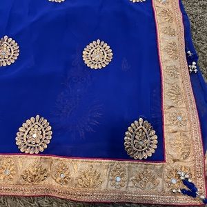 Blue saree with real mirror work